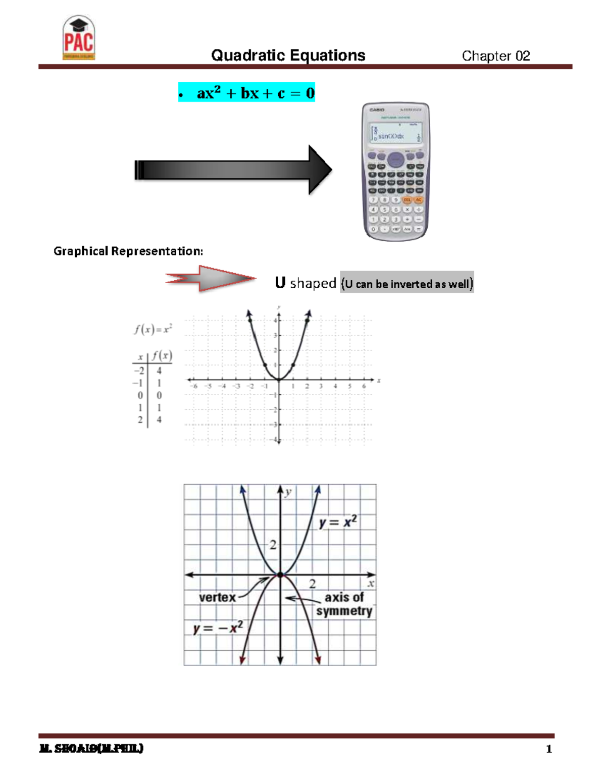 Chapter 02.Lecture Notes - Quadratic Equations Chapter 02 M. SHOAIB(M ...