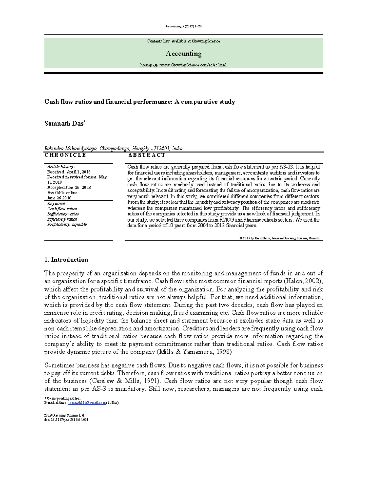 Cash Flow Ratios & Financial Performance: A Comparative Study (ACCT 5 ...