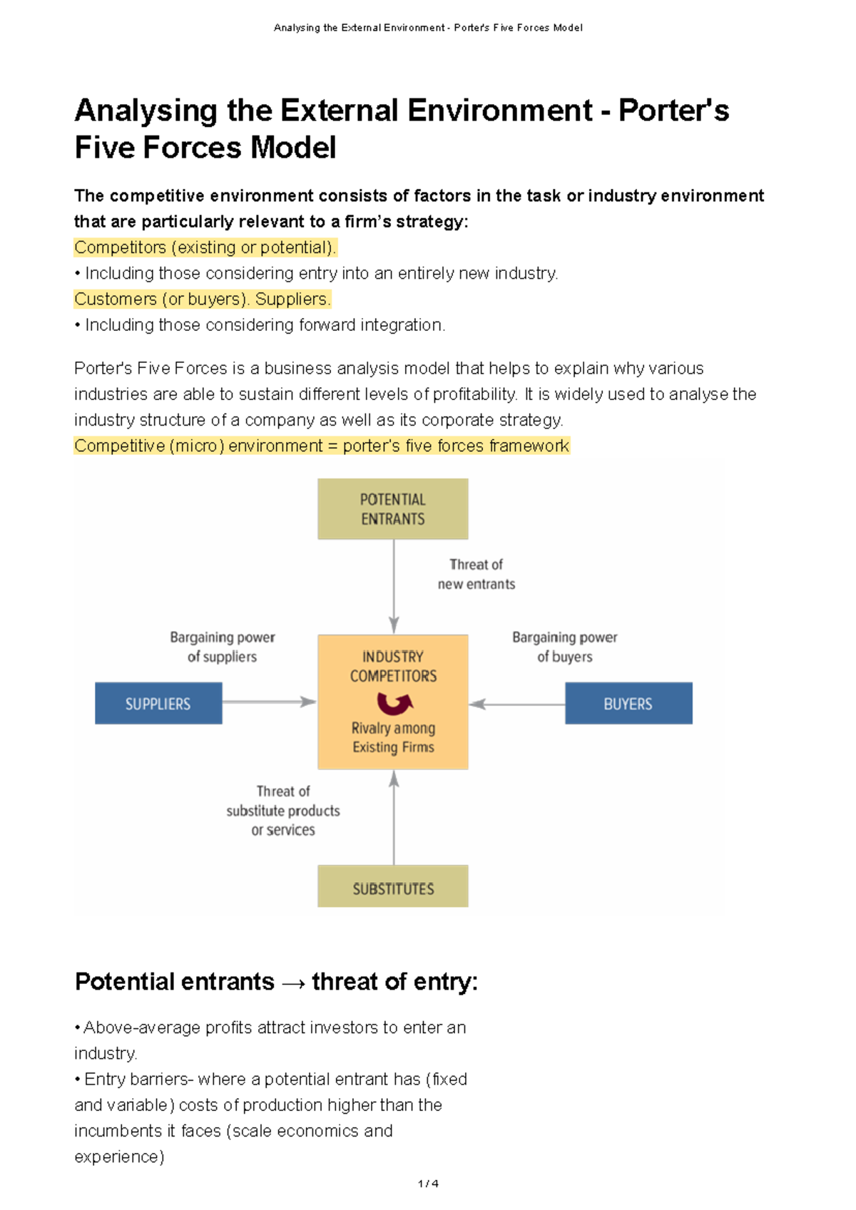 Analysing the External Environment - Porter's Five Forces Model ...
