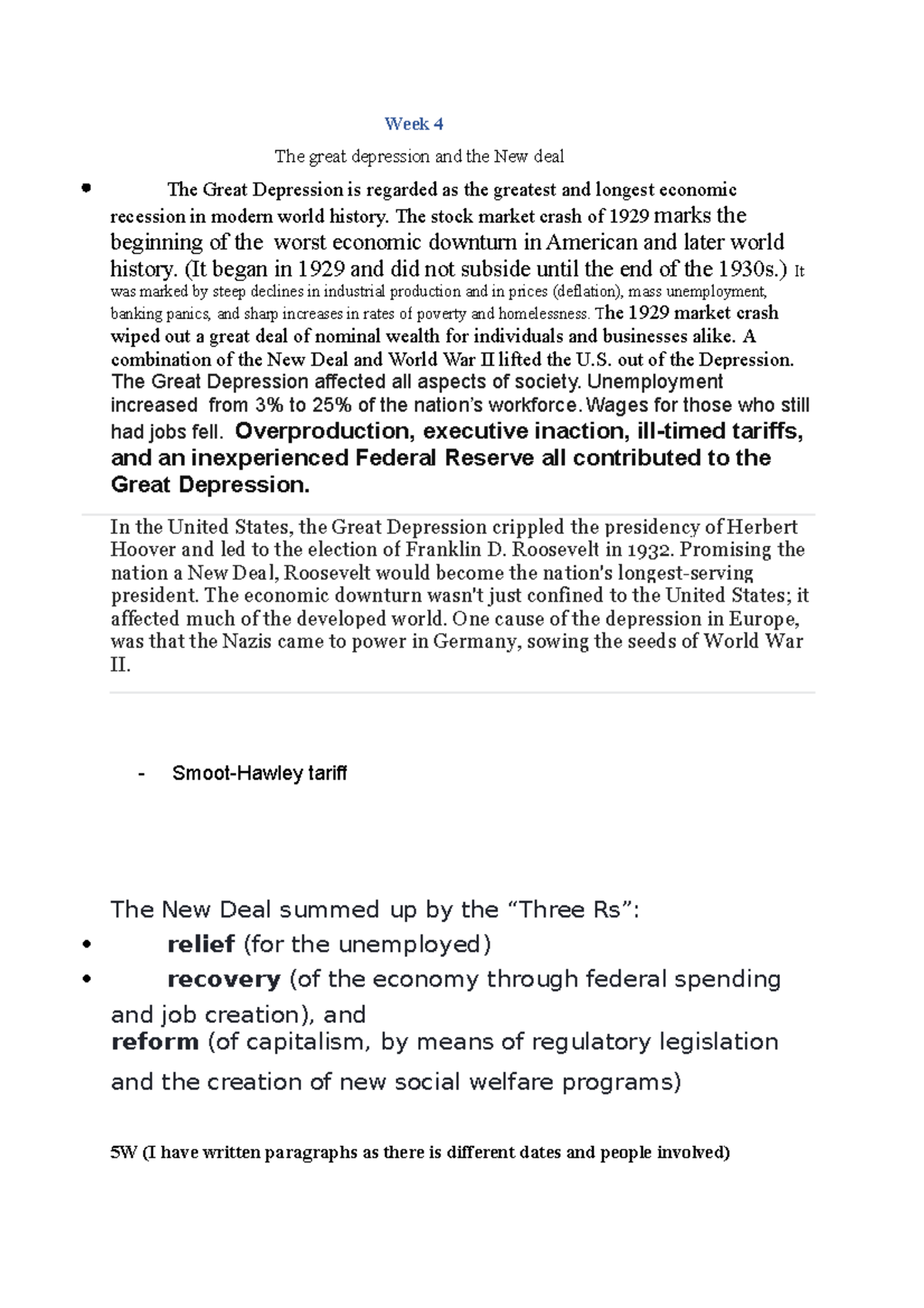 Week 4: The Great Depression and New Deal Overview - Studocu