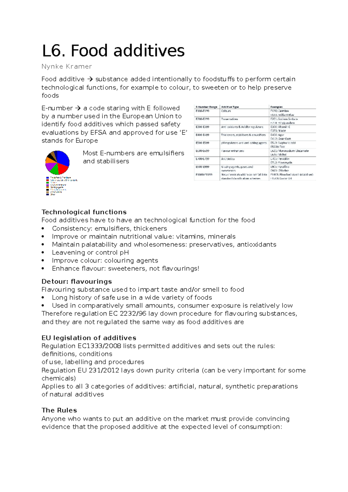 TOX30306 Lecture 6: Summary of Food Additives and Their Functions ...