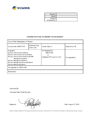 Intermediate Financial Accounting Part A 2020 Course Outline - Course ...