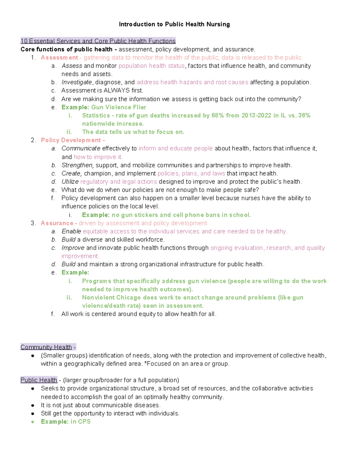 NSG 505 - Exam 1 outline: Key concepts in public health nursing - Studocu