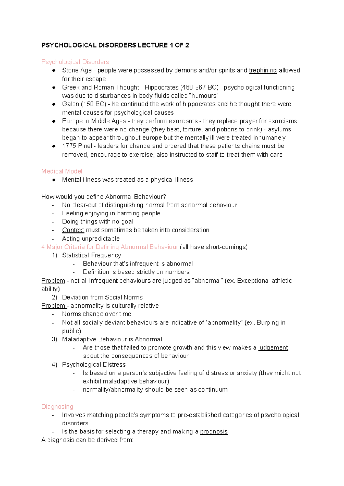 PSYC 1010 LECTURE 1: Understanding Psychological Disorders - Studocu