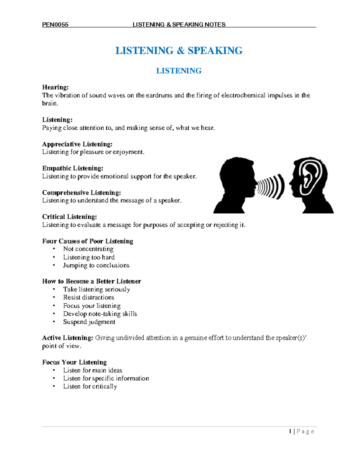 PEN0055 LISTENING & SPEAKING: Comprehensive Study Notes - Studocu