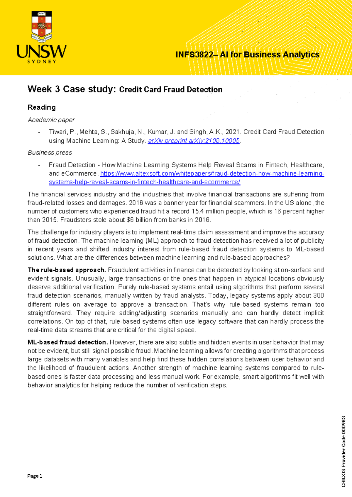 AI for Business Analytics (W3) Case Study: Credit Card Fraud Detection ...