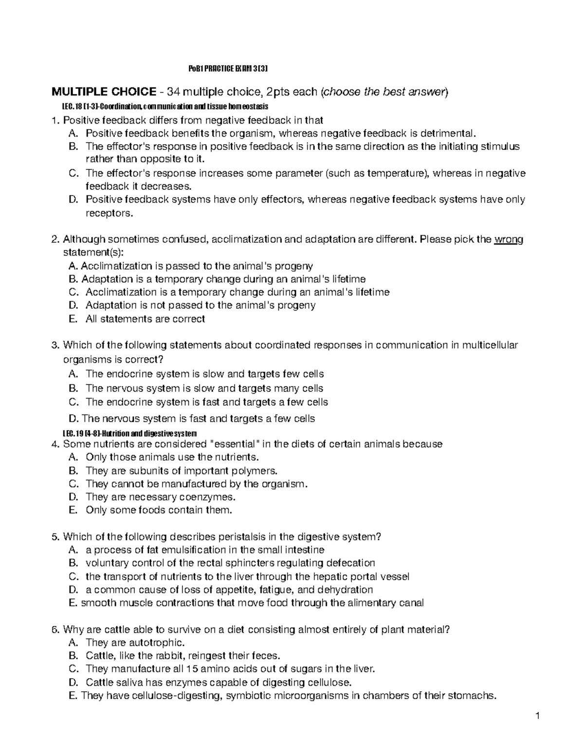Exam III POB II - Comprehensive Multiple Choice & Short Answers - Studocu