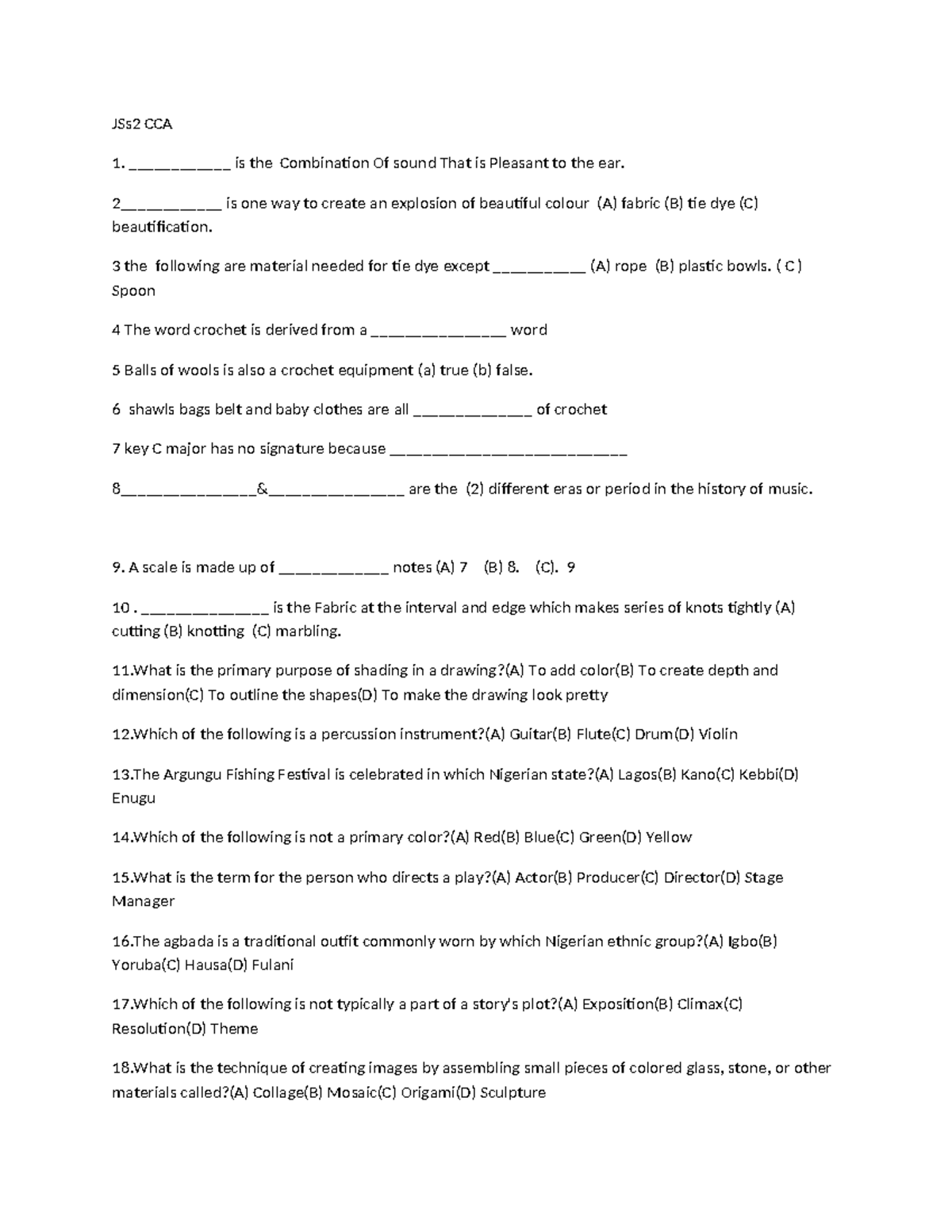 jss2-cca-1-music-art-and-craft-quiz-questions-studocu