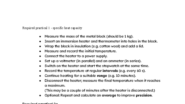 Physics Required Practicals: Specific Heat Capacity & Resistance - Studocu