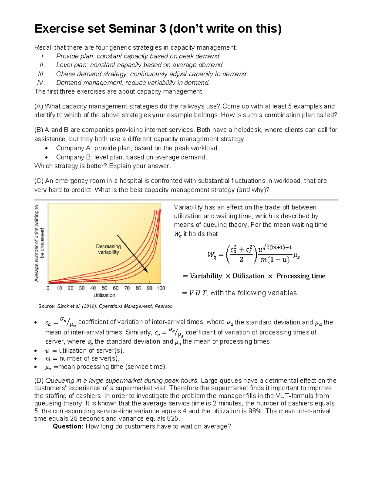 WC3 Seminar 3 Exercises on Capacity Management Strategies - Studeersnel