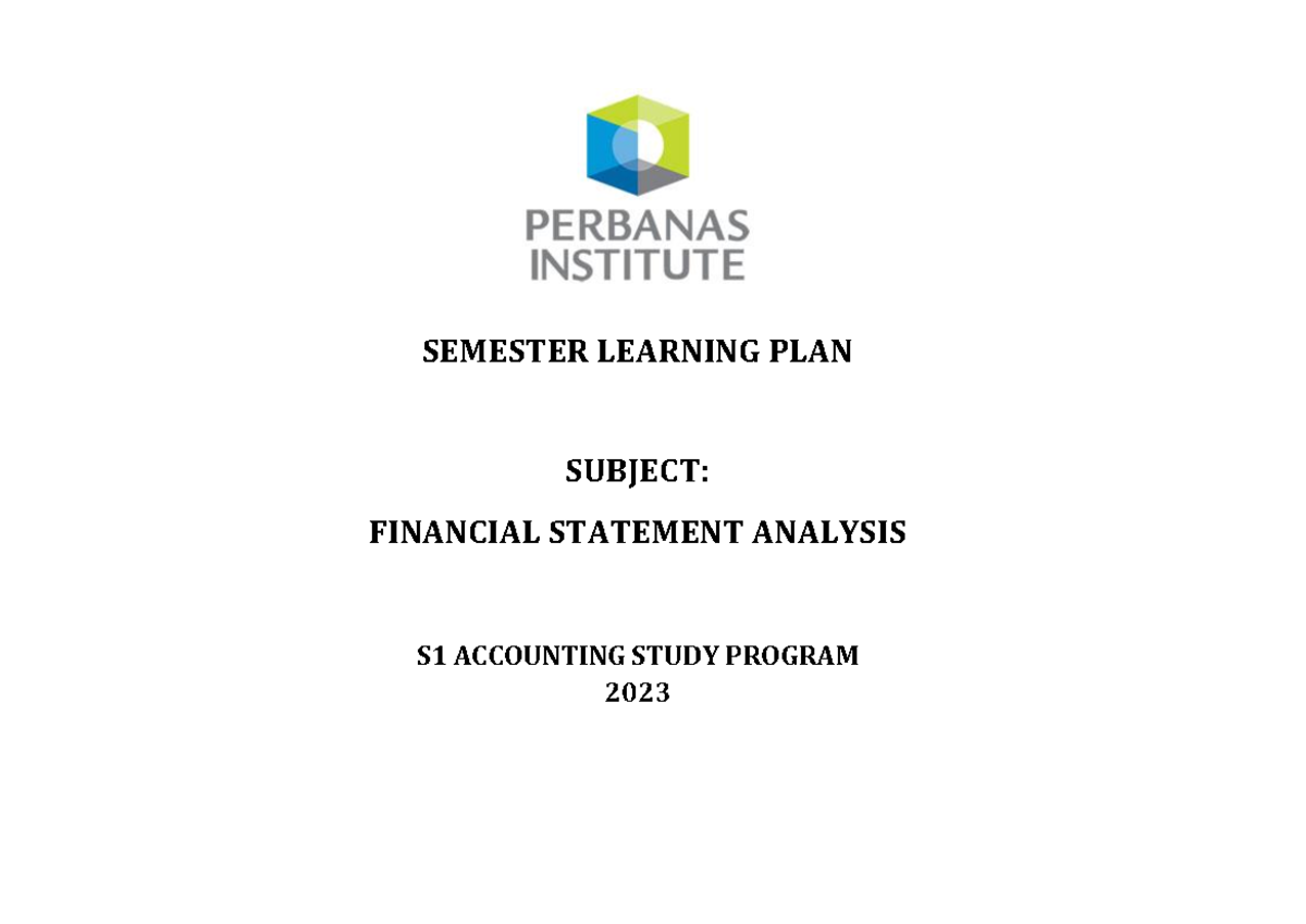 RPS S1 Financial Statement Analysis - SEMESTER LEARNING PLAN SUBJECT ...