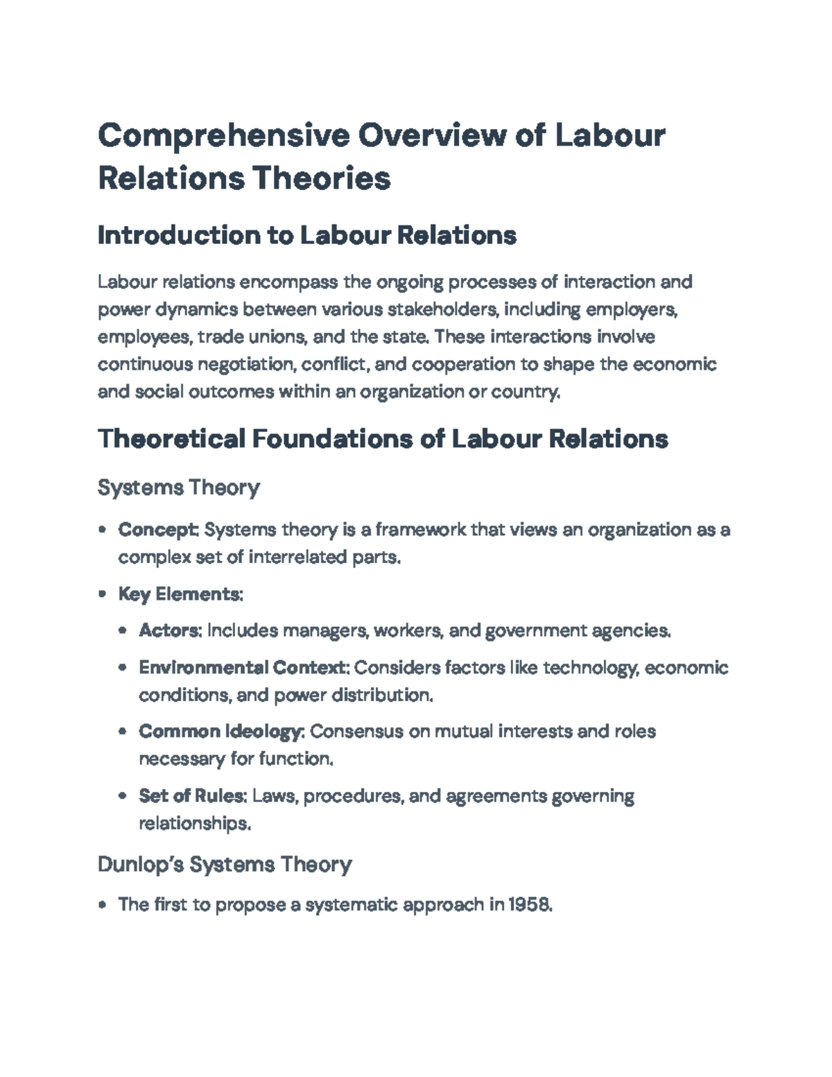 Comprehensive Overview of Labour Relations Theories and Practices ...