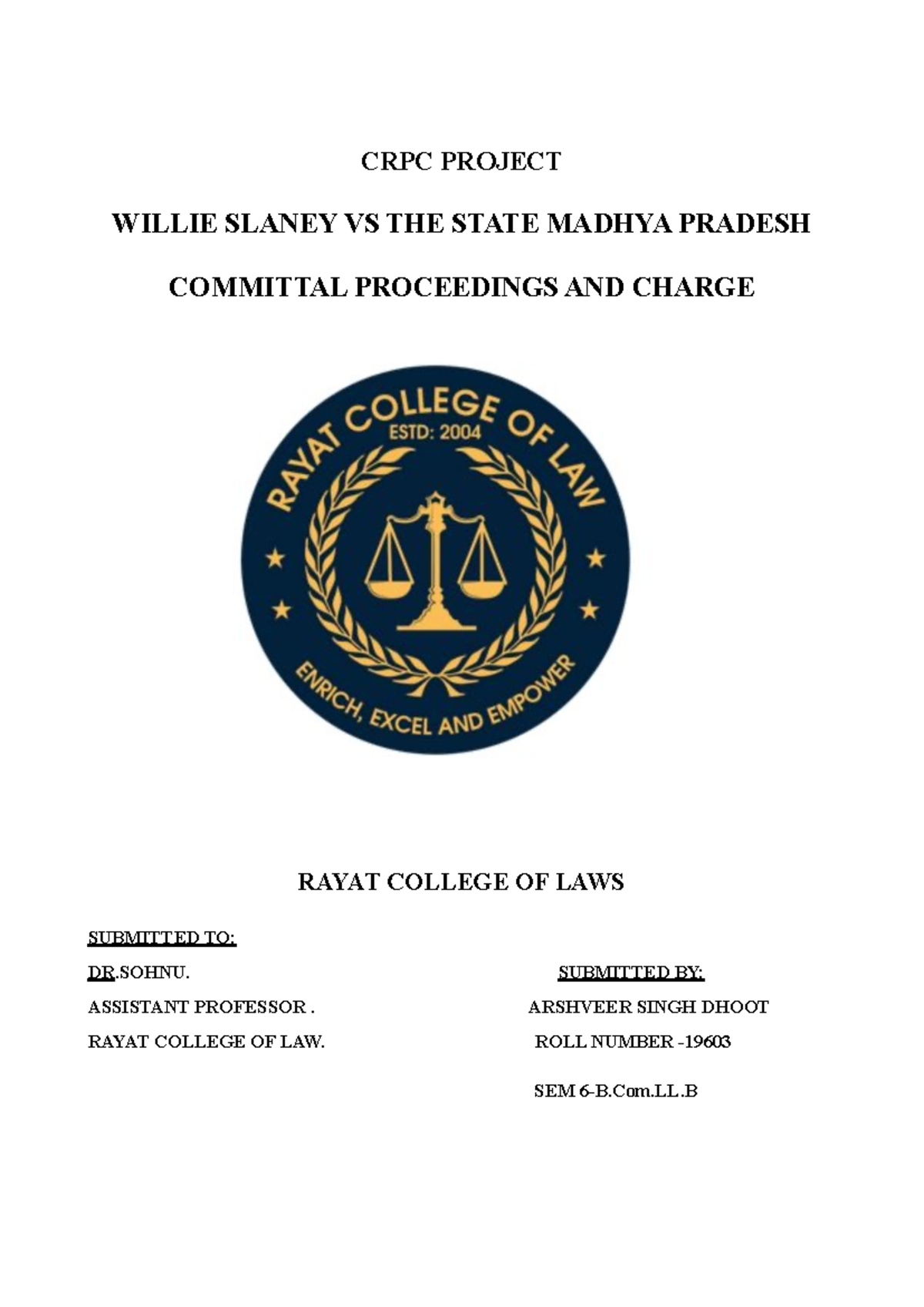 WILLIE SLANEY VS STATE OF MP: COMMITTAL PROCEEDINGS ANALYSIS - Studocu