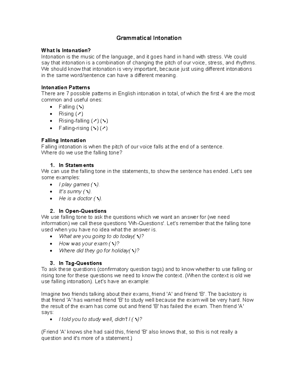 Phonetics Materials - Grammatical Intonation What Is Intonation ...
