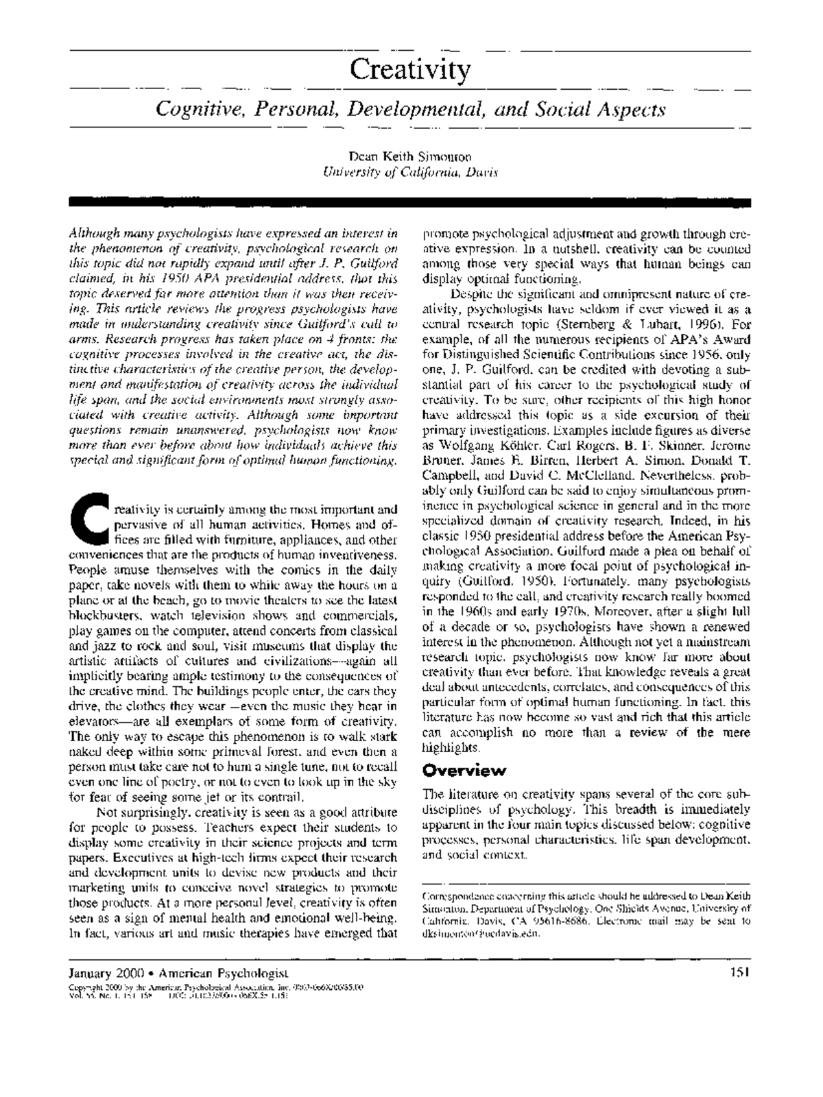 Cognitive, Personal, Developmental, and Social Aspects of Creativity ...
