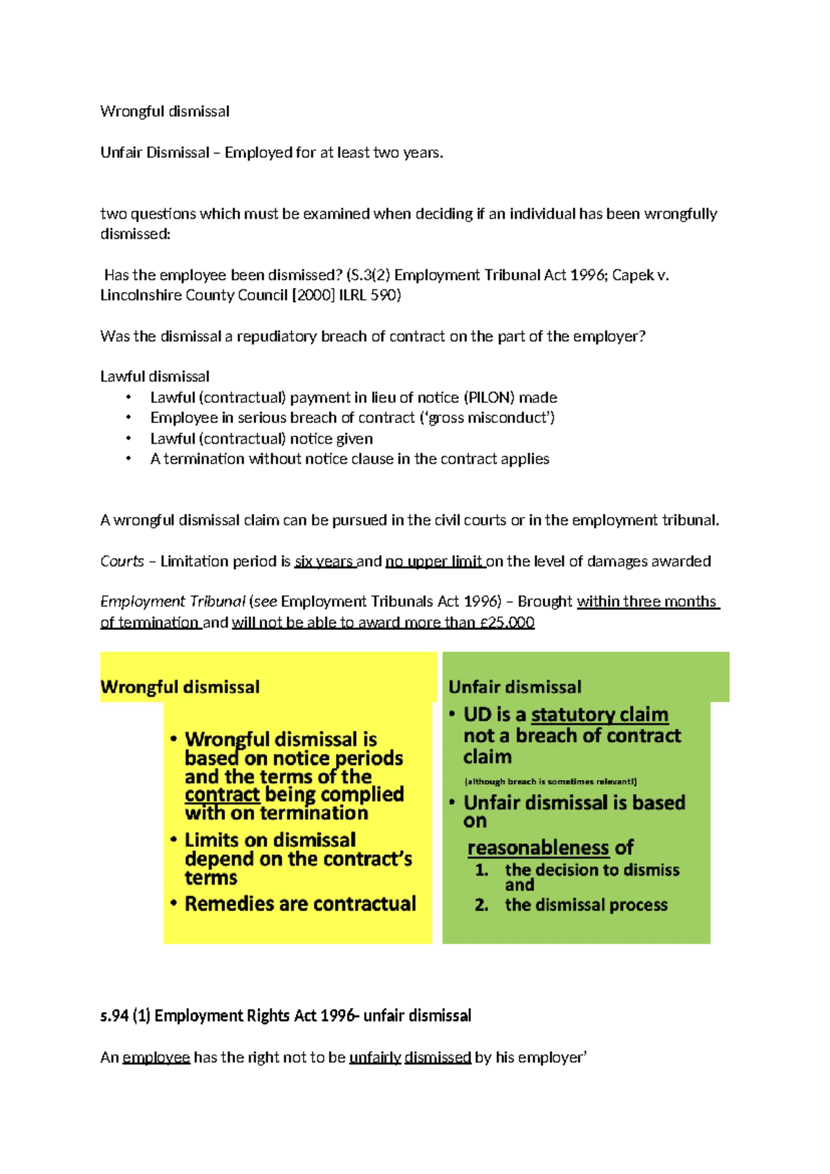 Wrongful dismissal - Wrongful dismissal Unfair Dismissal – Employed for ...