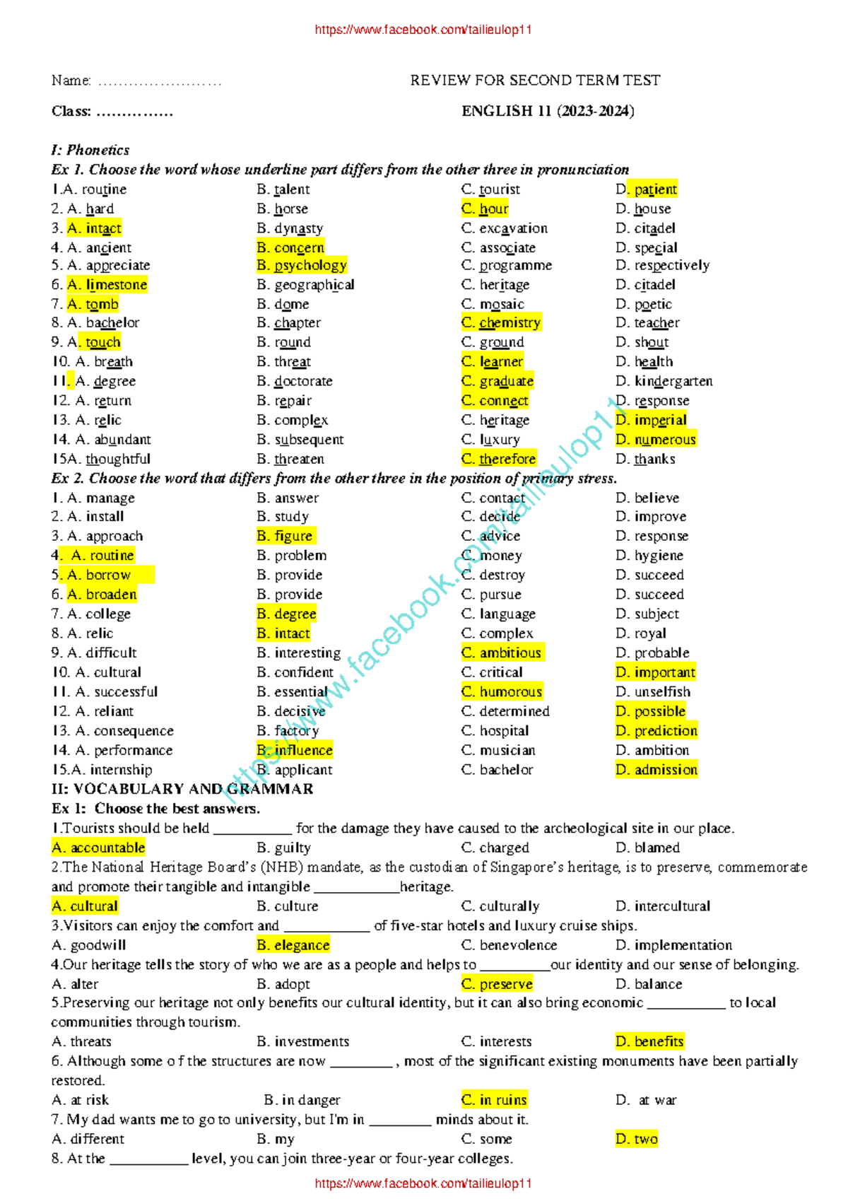 REVIEW FOR ENGLISH 11 SECOND TERM TEST: PHONETICS & GRAMMAR - Studocu