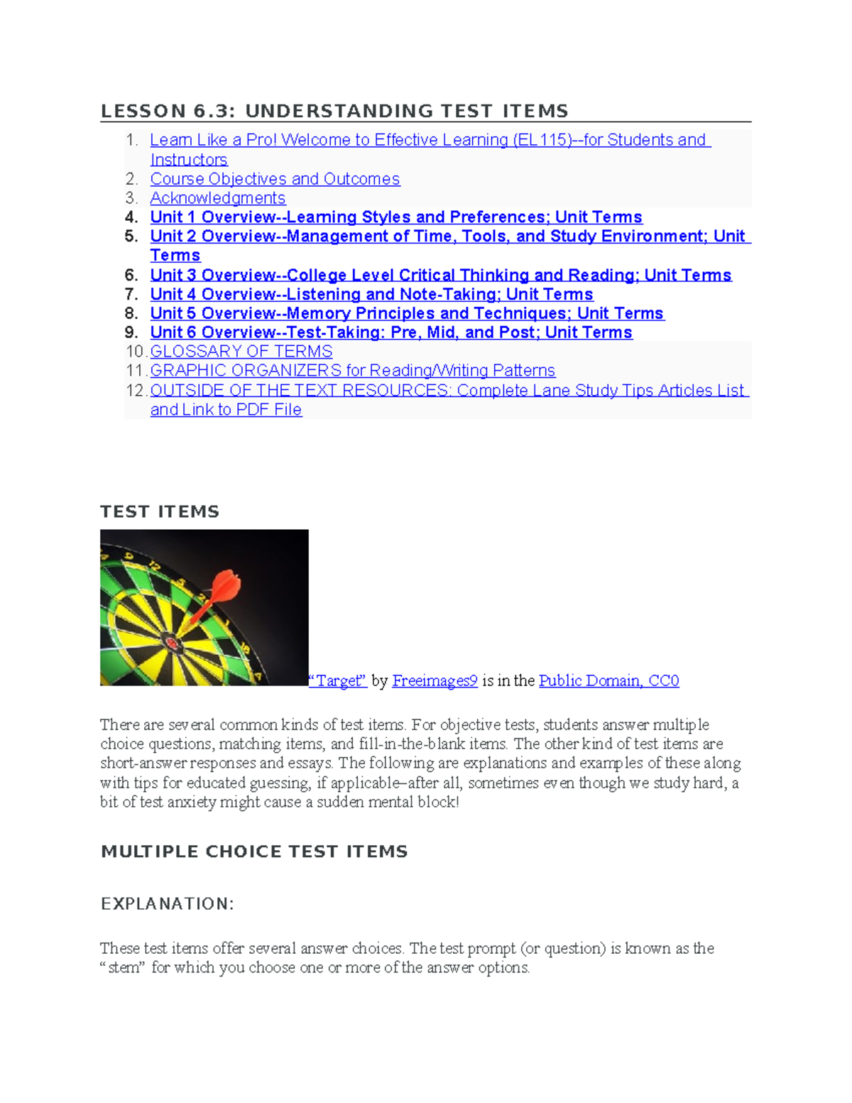 Understanding Test Items: Lesson 6.3 for Effective Learning - Studocu