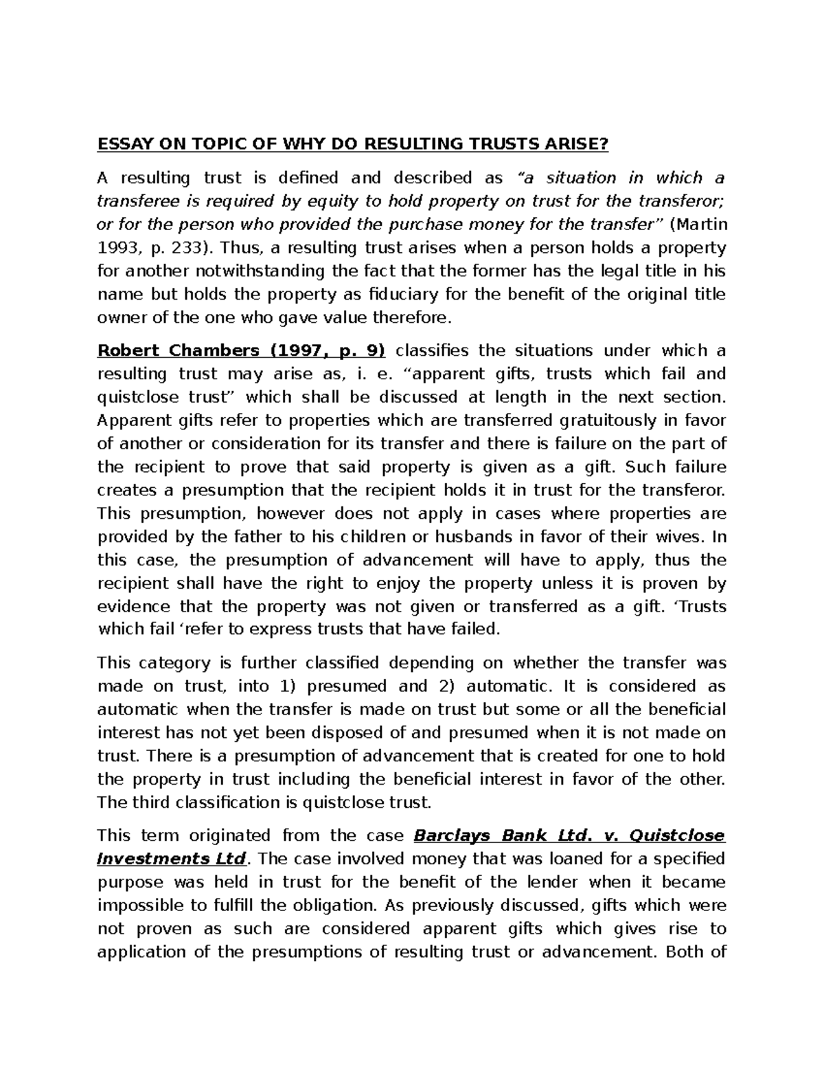 Resulting Trusts: Exploring Their Origins and Legal Implications - Studocu