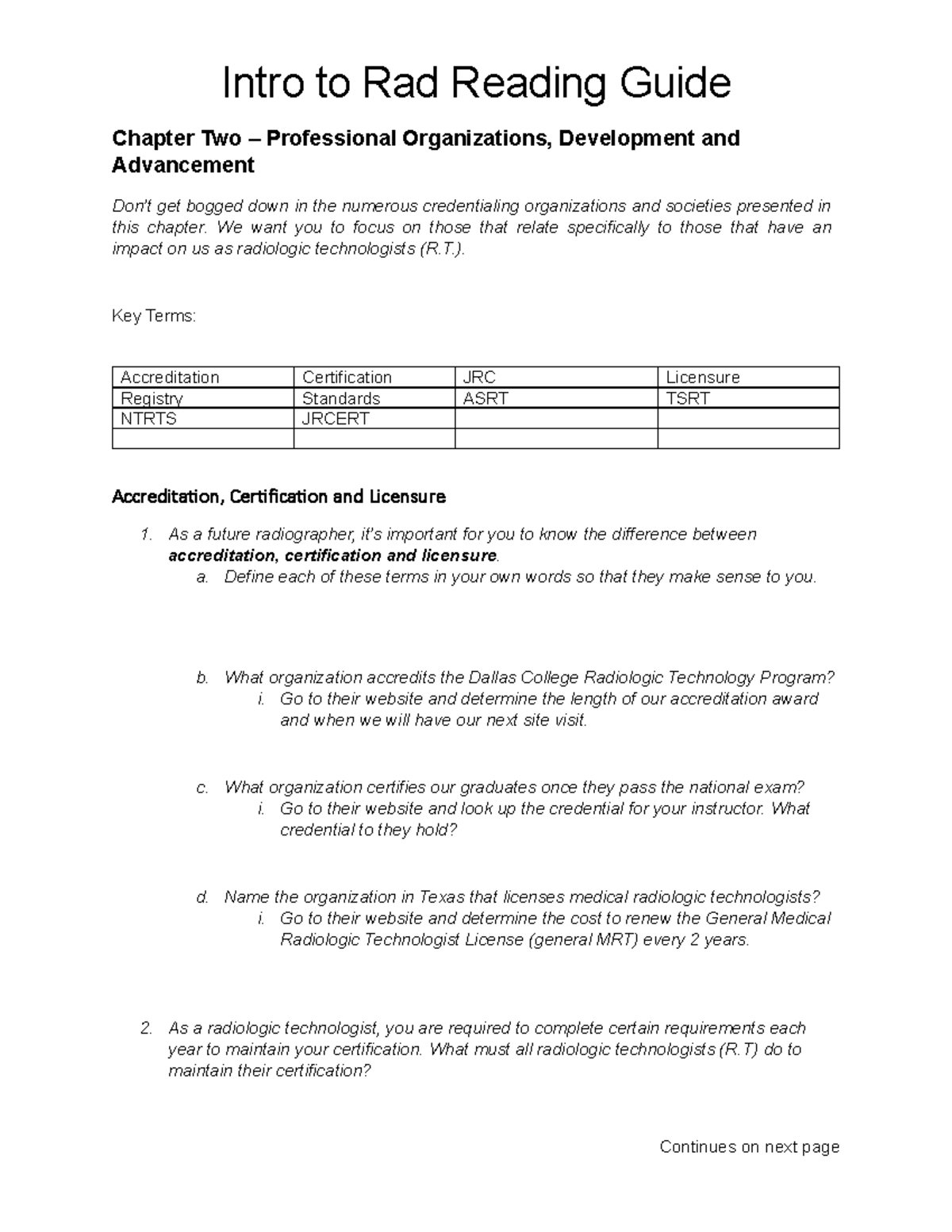 Chapter 2 Reading Guide: Pro Org & Dev in Radiology (Rad 101) - Studocu