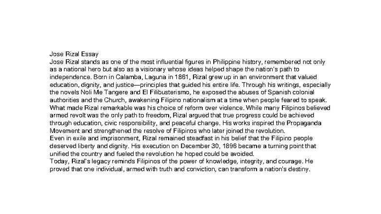 Jose Rizal Essay: The Visionary of Philippine Independence - Studocu