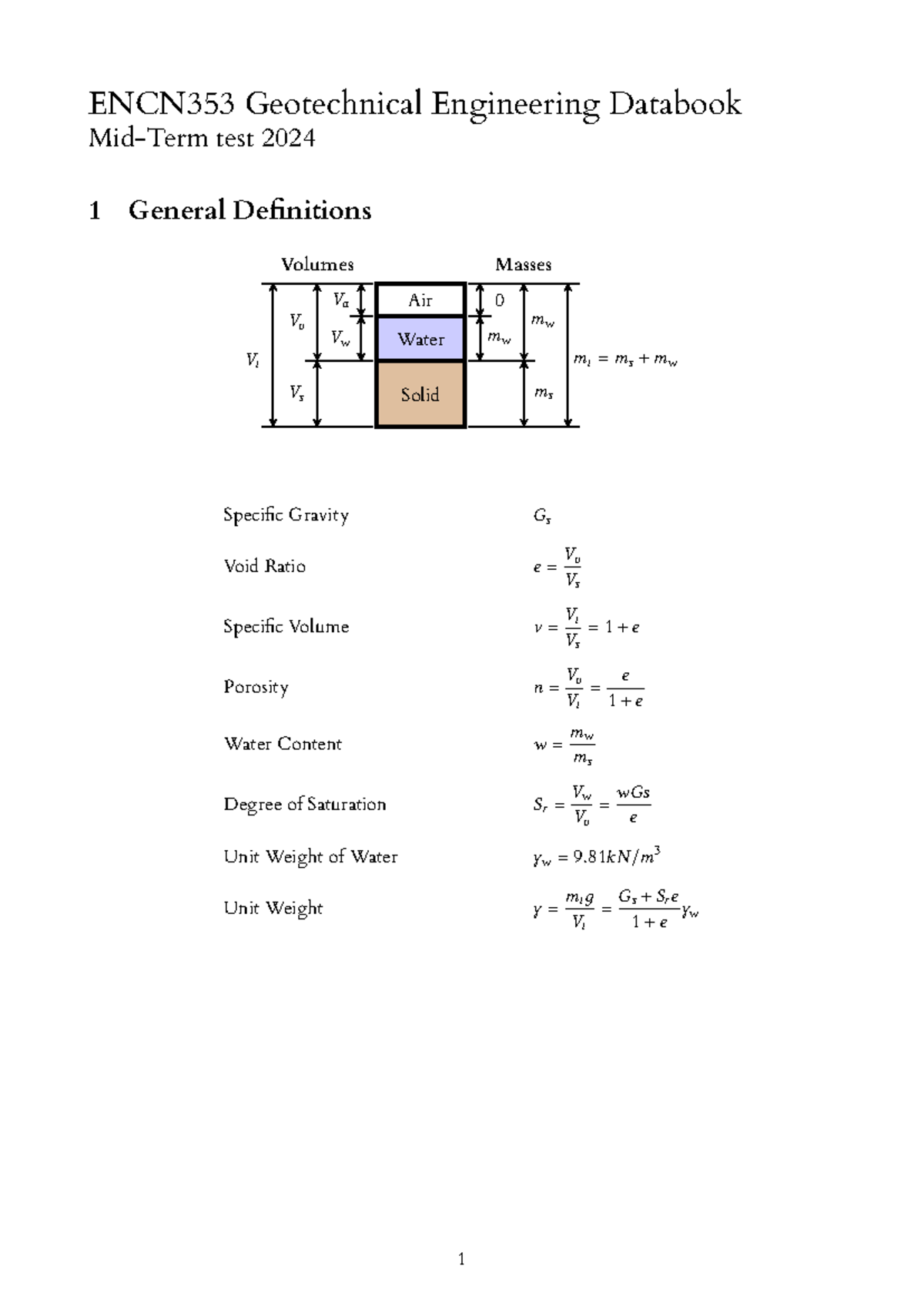 ENCN353 Midterm Geotechnical Engineering Databook 2024 - Studocu