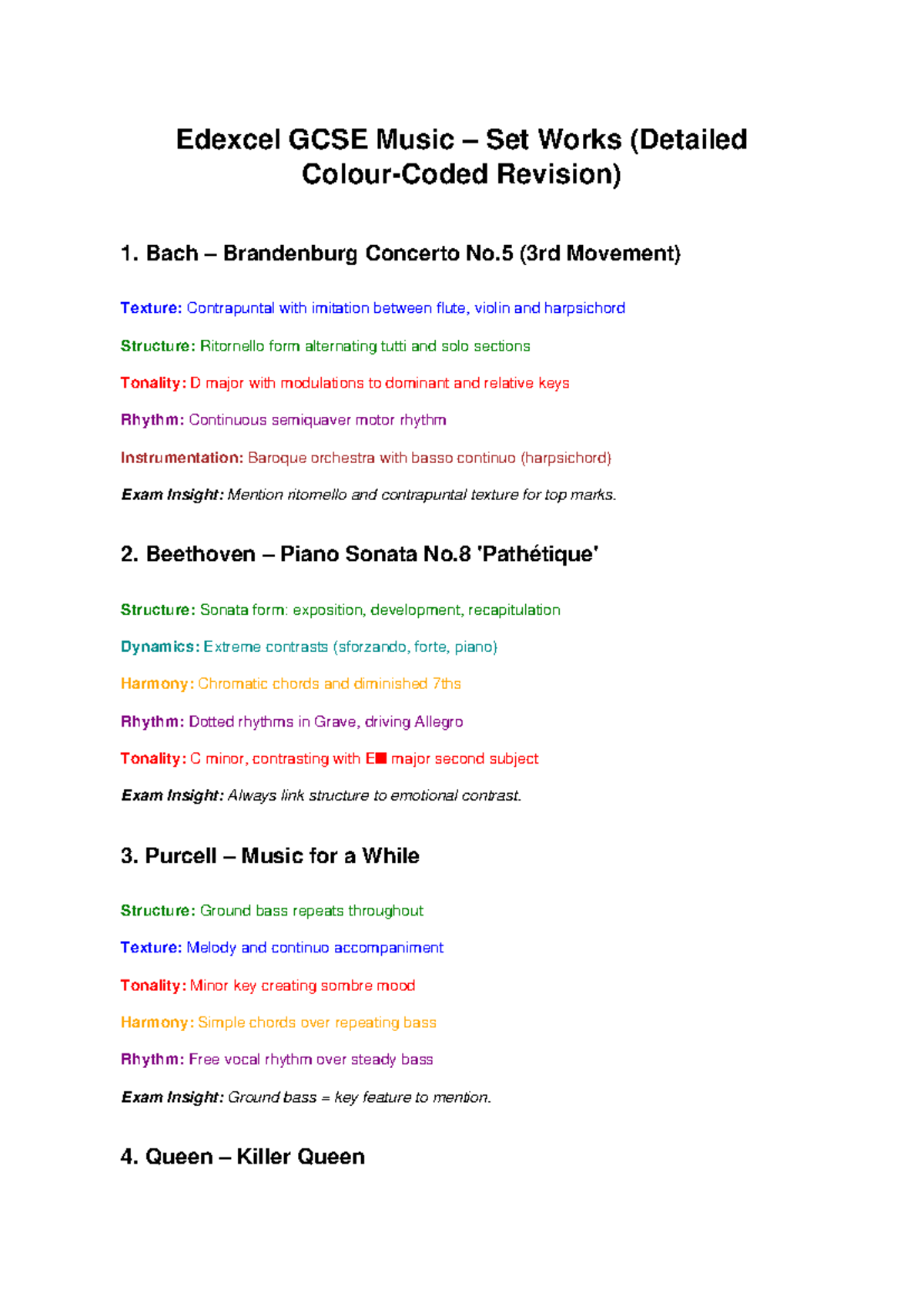 GCSE Music Set Works Detailed Revision Notes - Studocu