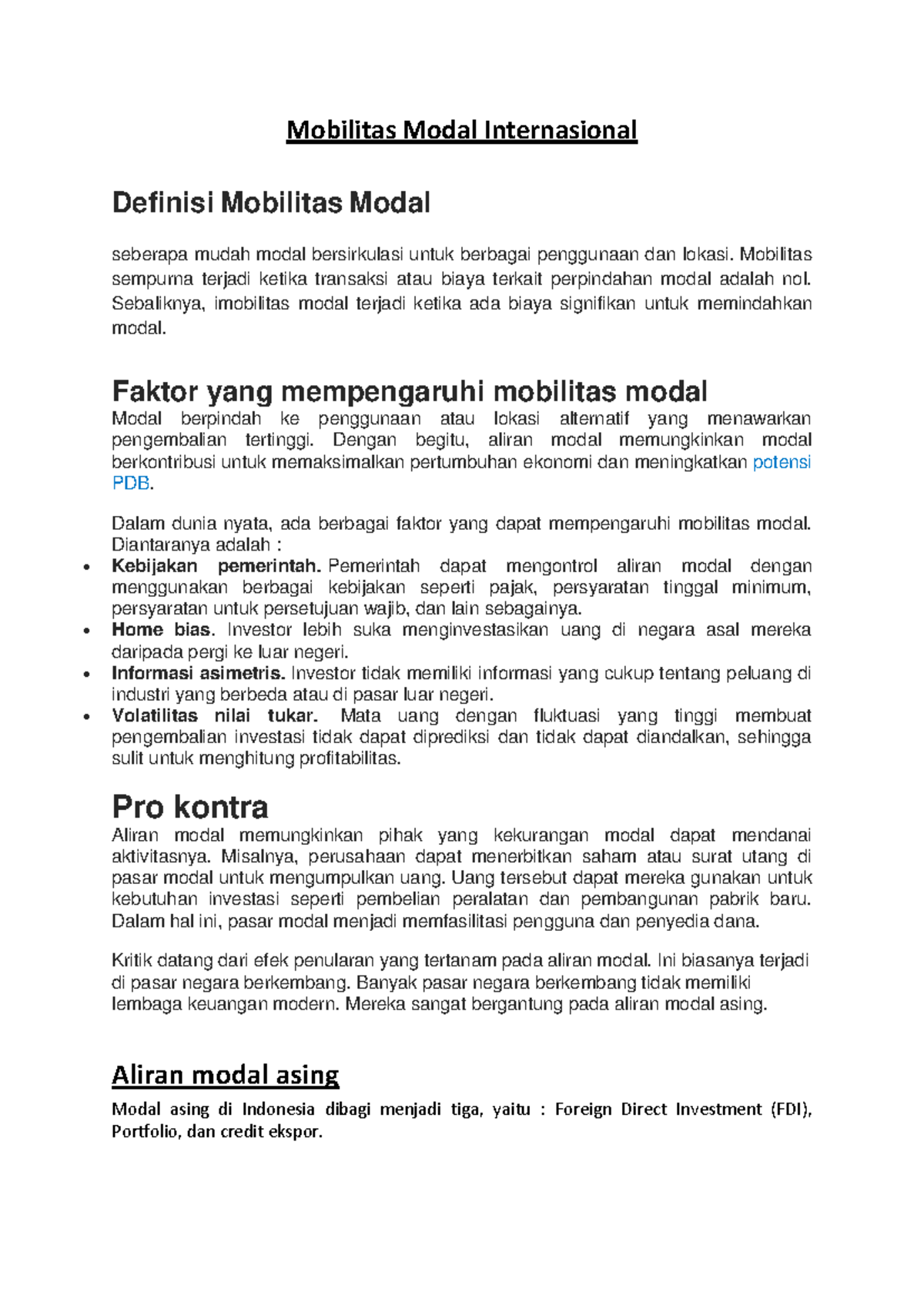 12. Mobilitas Modal Internasional - Manajemen investasi keuangan - Studocu