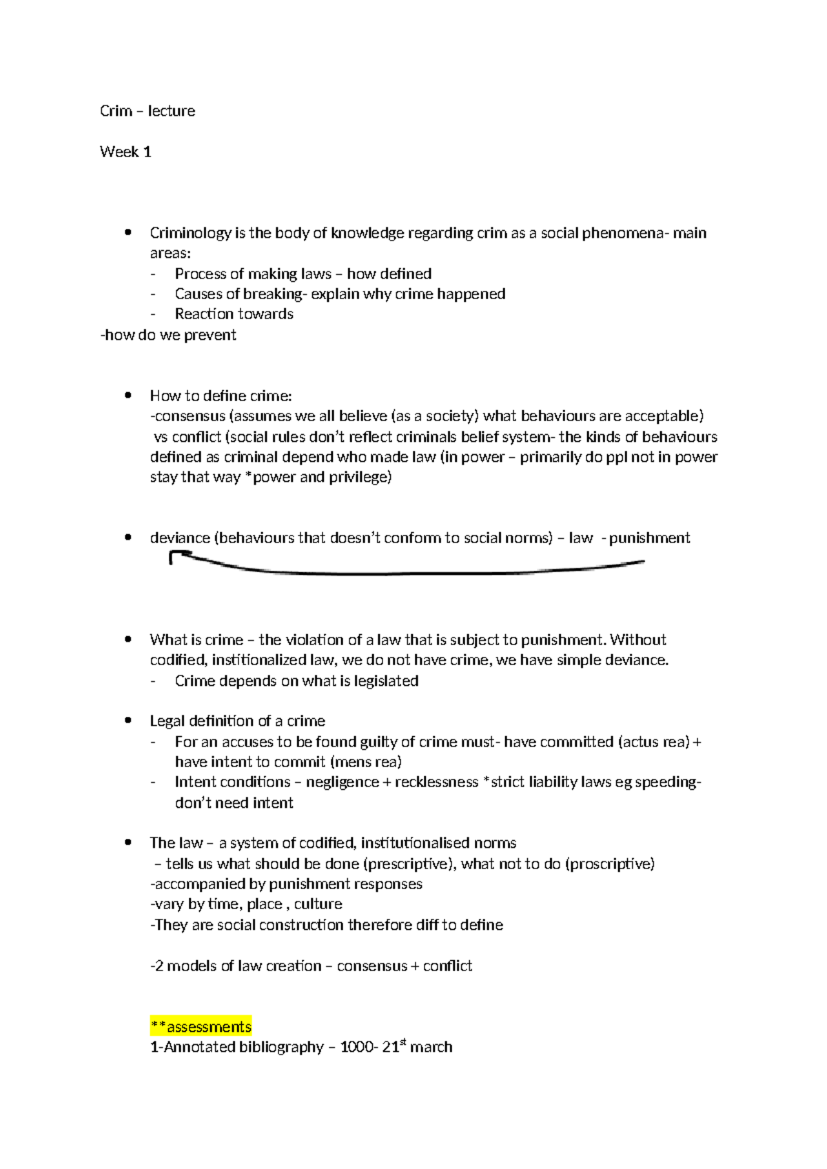 Crim 101 Lecture Notes: Week 1 Overview of Criminology Concepts - Studocu