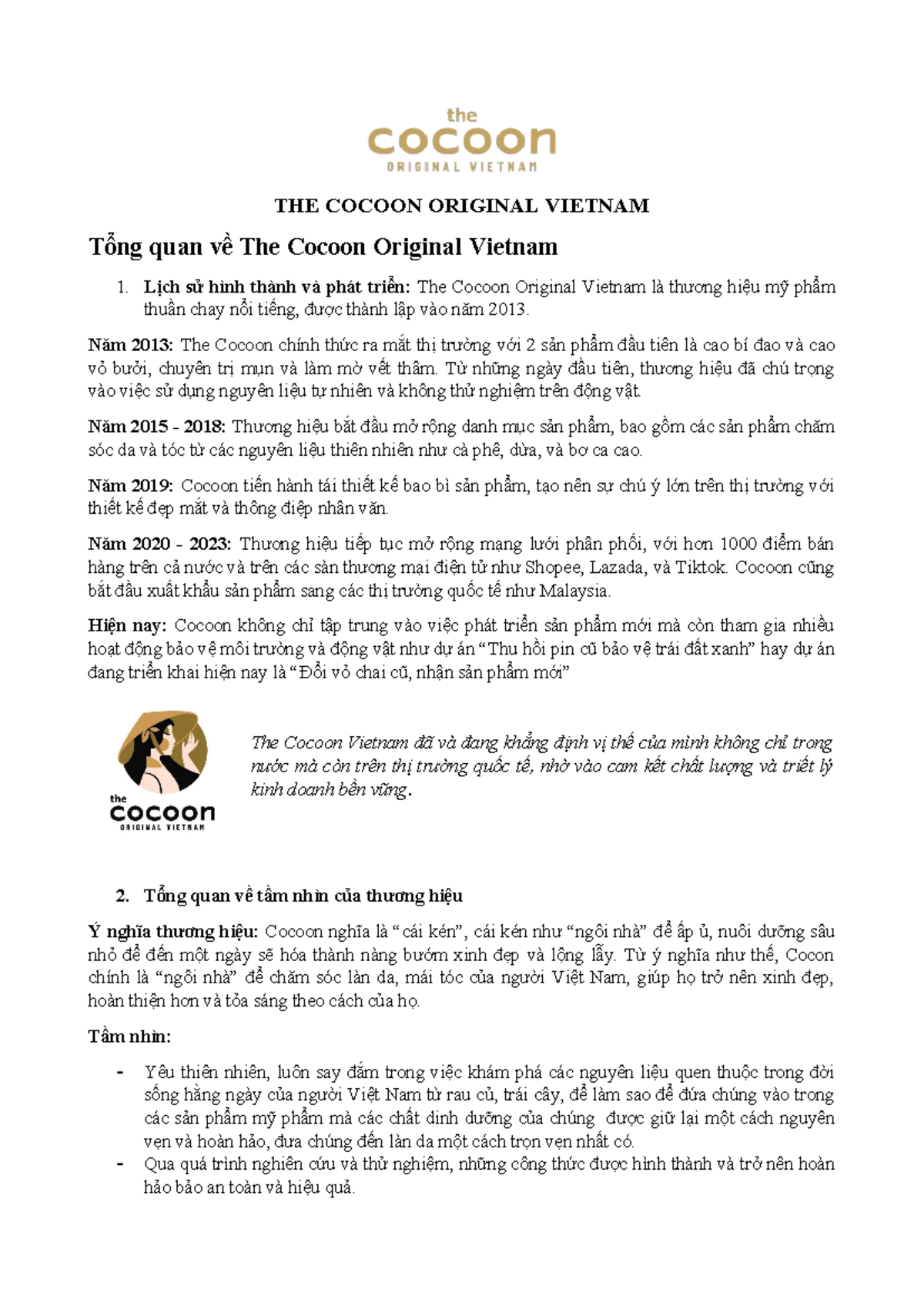 Tổng Quan Về Thương Hiệu Mỹ Phẩm Cocoon Original Vietnam - Studocu
