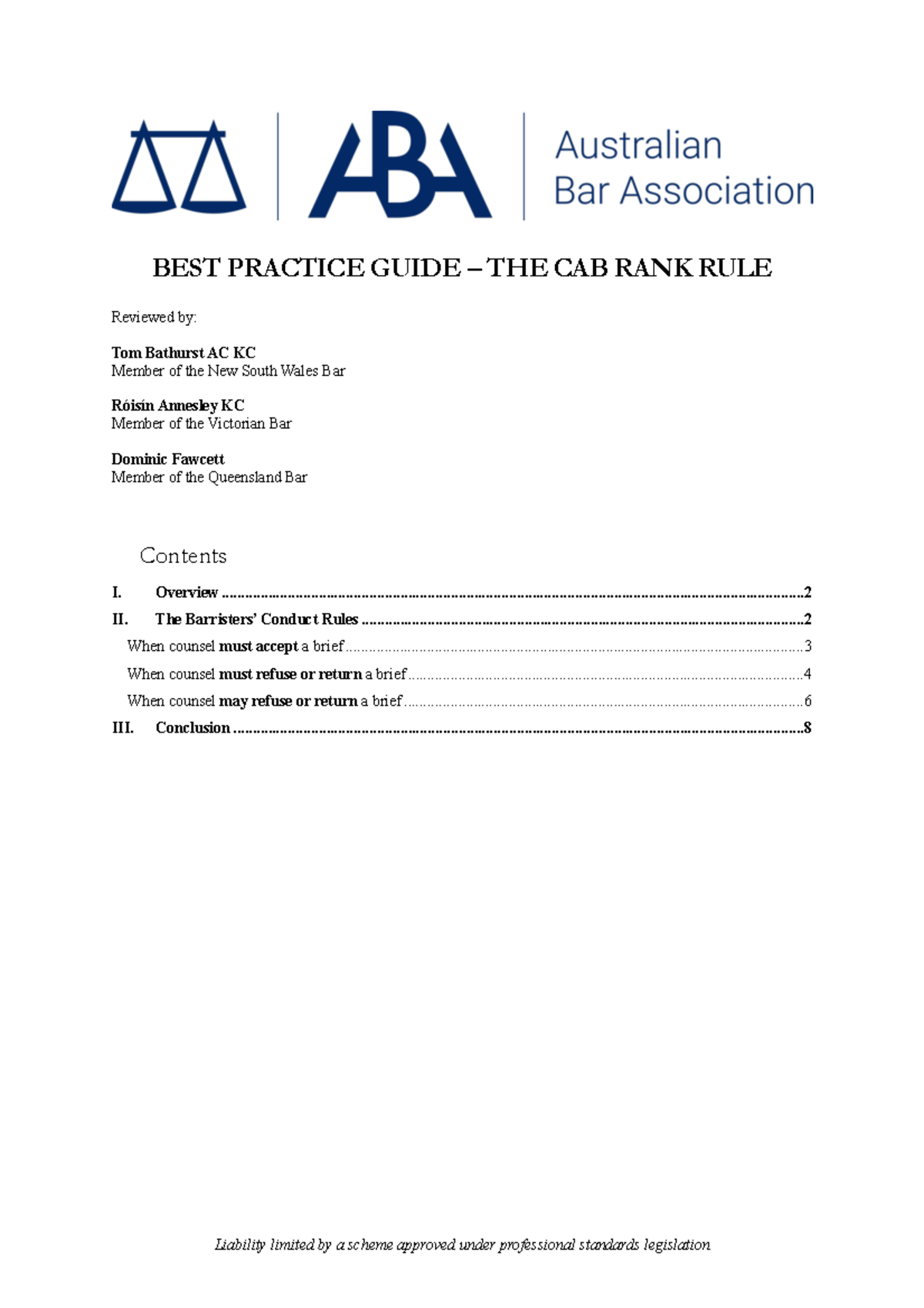 Cab Rank Rule Best Practice Guide - Australian Bar Association - Studocu