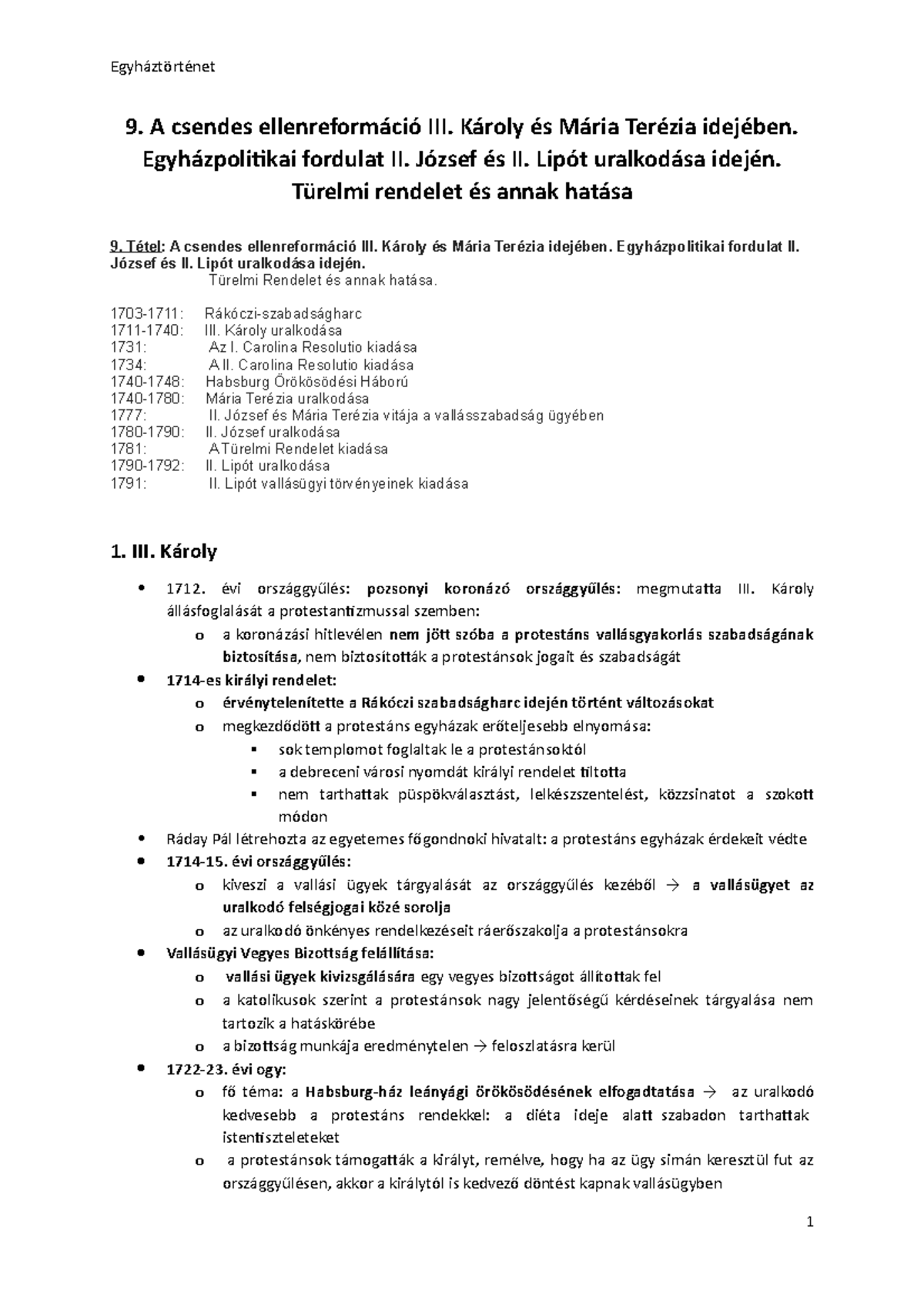 A csendes ellenreformáció és vallási fordulatok (III. Károly - II ...