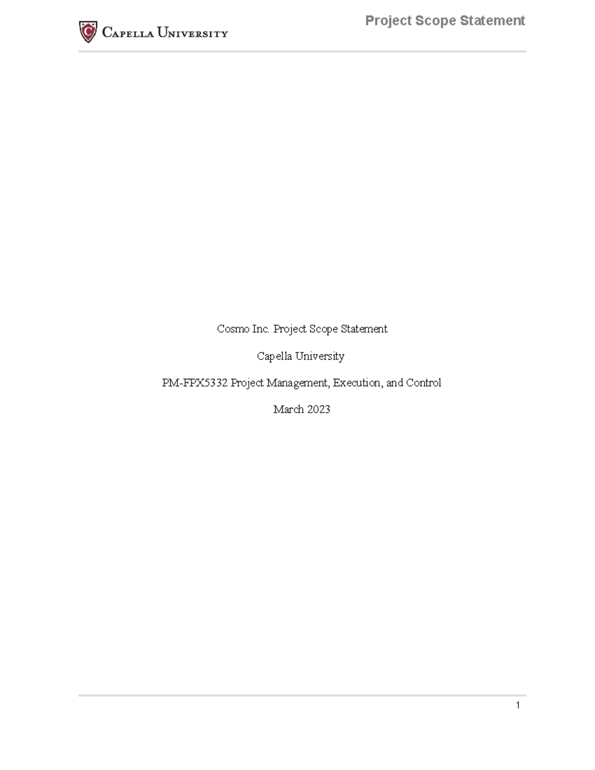 FPX5332 Project Management - Cosmo Inc. Scope Statement - Studocu