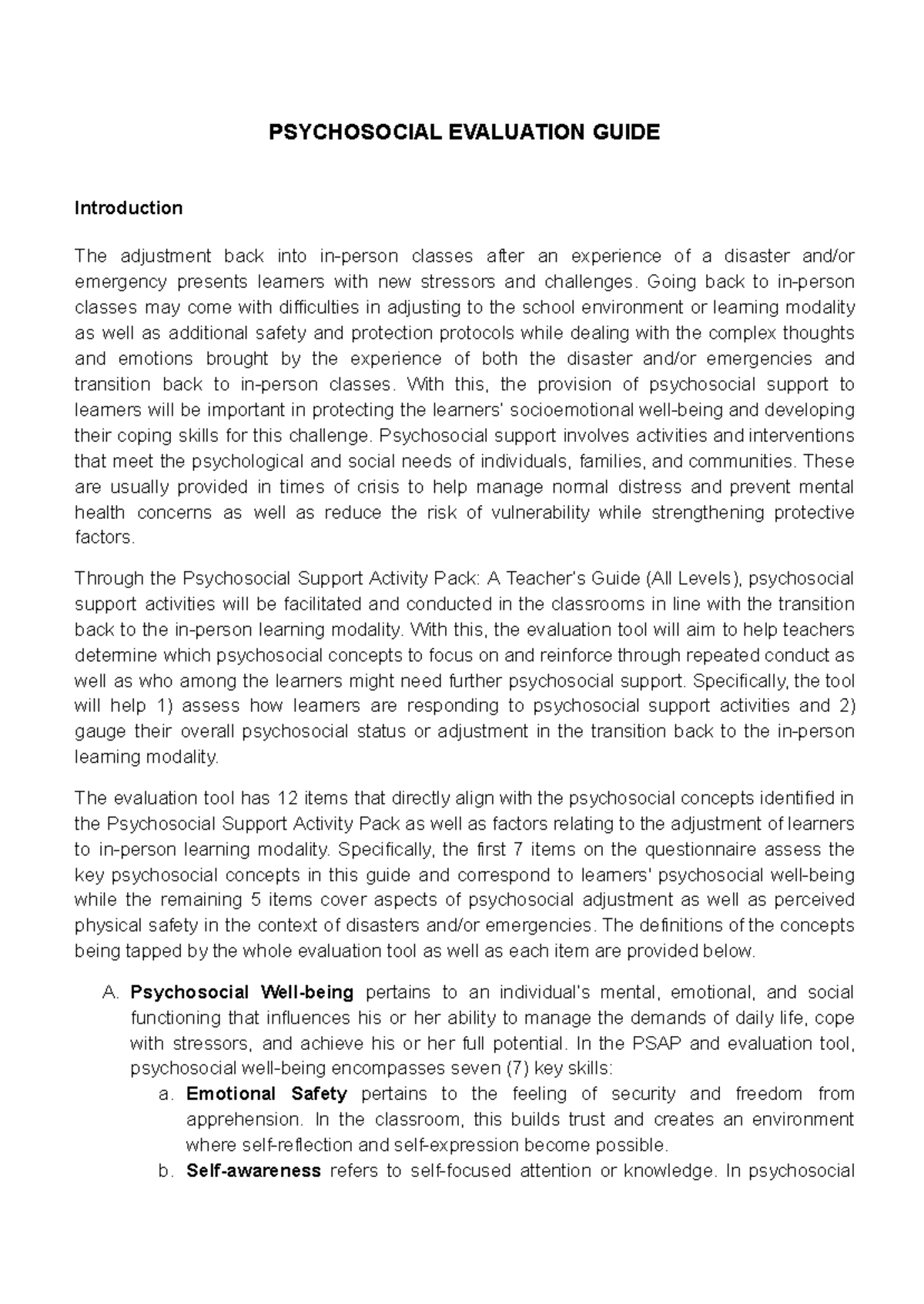 04 Psychosocial Evaluation Guide for PSAP 2 - PSYCHOSOCIAL EVALUATION ...