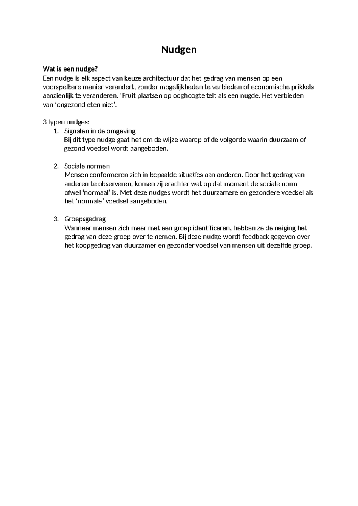 Nudgen - Samenvatting Aantekeningen Jaar 1: Wat is een Nudge? - Studeersnel