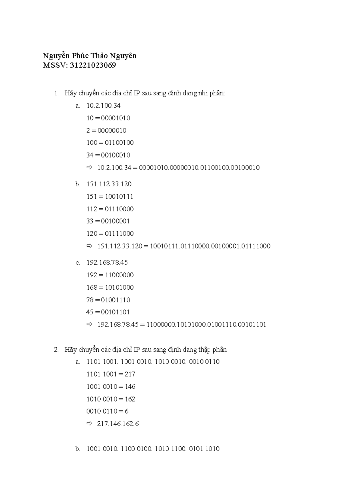 BT-IP 312210230: IP Address Classes and Subnetting Analysis - Studocu