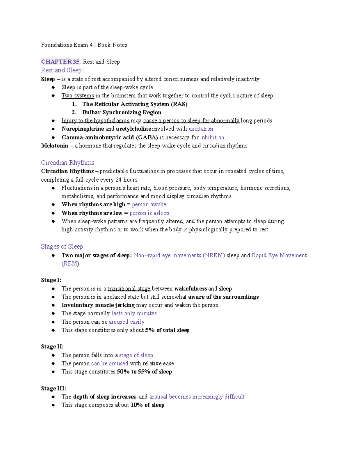 Foundations Exam 4 Study Guide: Rest and Sleep Insights - Studocu
