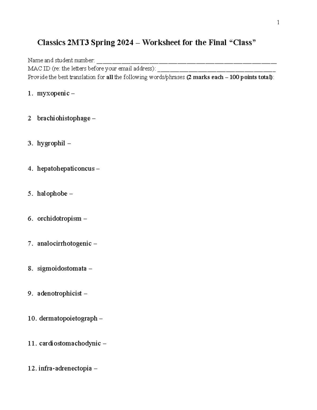 1 GKROMST 2MT3 Spring 2024 Final Exam Medical Terminology Worksheet ...