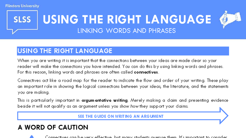 Using the Right Language: Linking Words & Phrases Guide - Studocu
