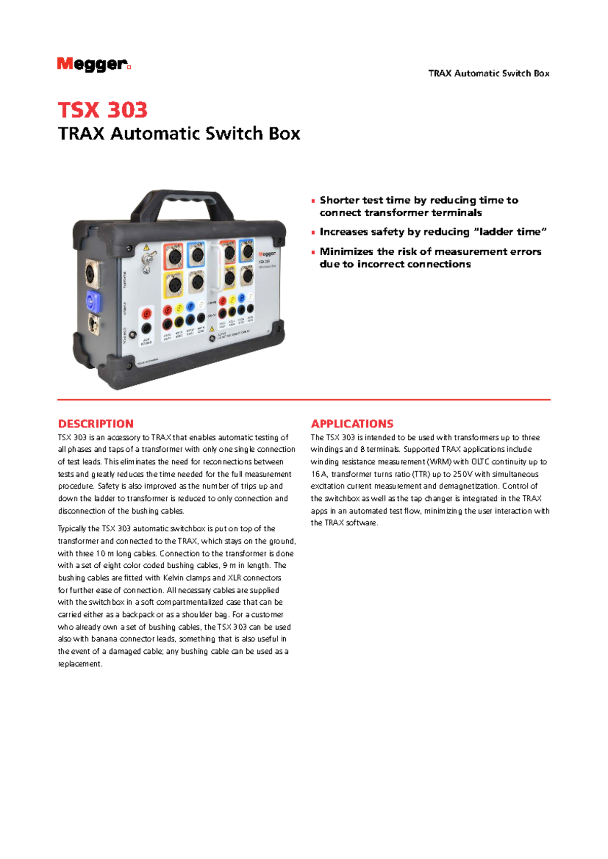 TSX 303 Automatic Switch Box: Testing Instrument Overview - Studocu