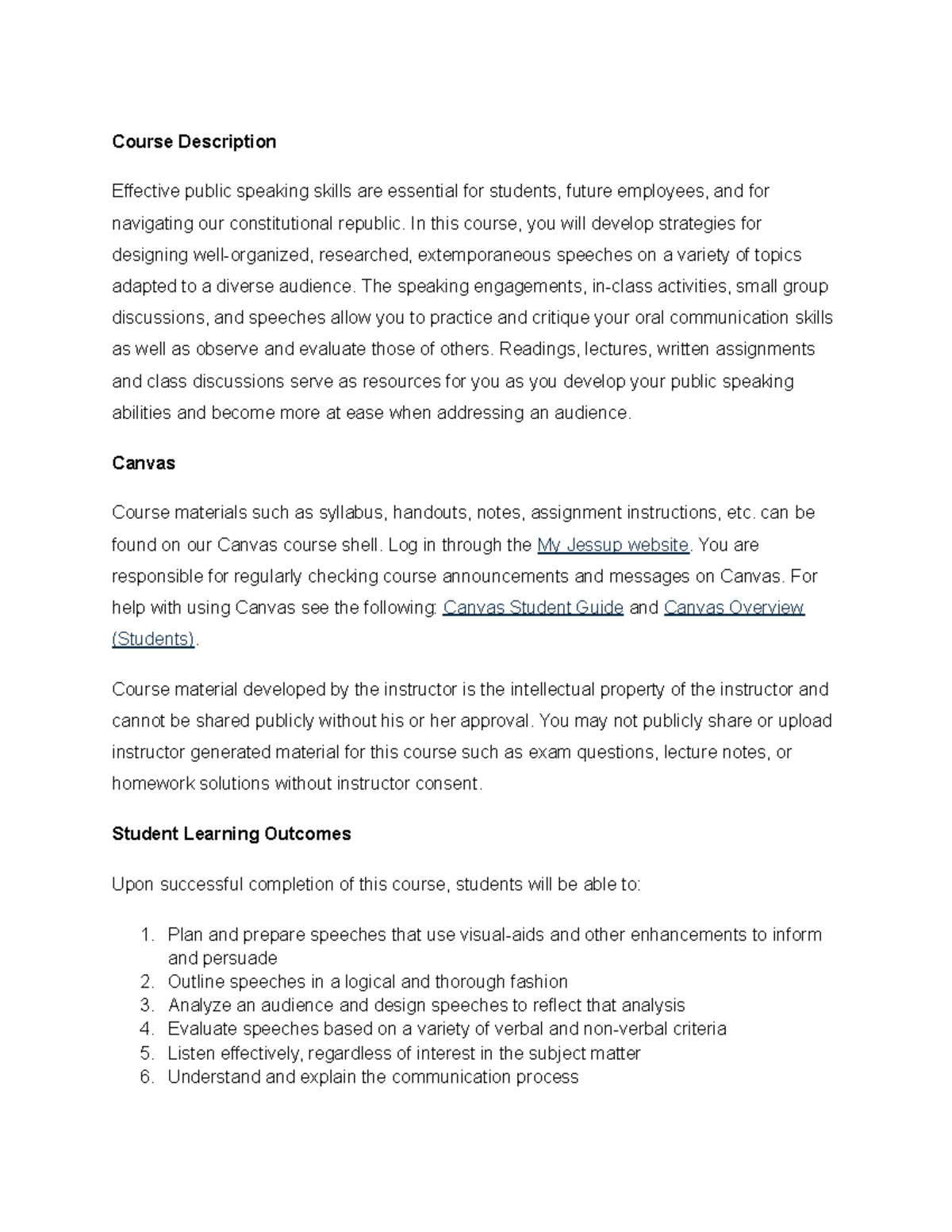 COMM 180: Public Speaking Course Syllabus & Learning Outcomes - Studocu
