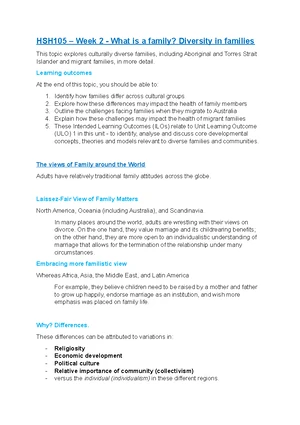 HSH105 - Week 1 Notes - What is a family Introduction to contemporary ...