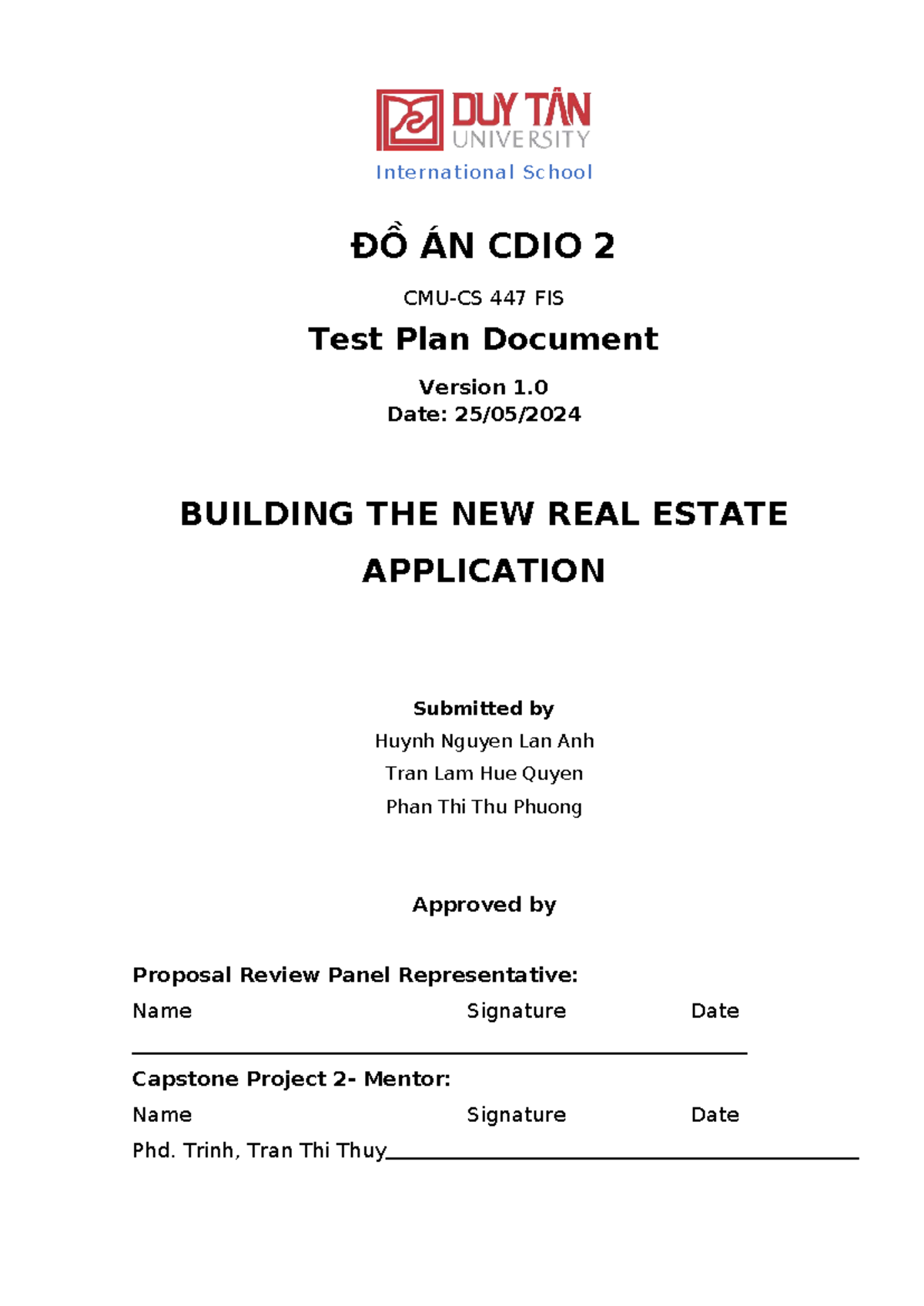 C2SE.30 Capstone Project Test Plan for Real Estate App v1.0 - Studocu