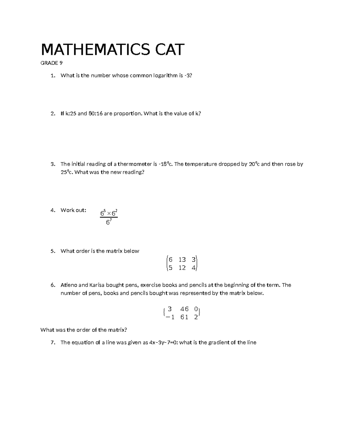 Mathematics CAT 9 - Lesson Plan and Problem Solving Guide - Studocu