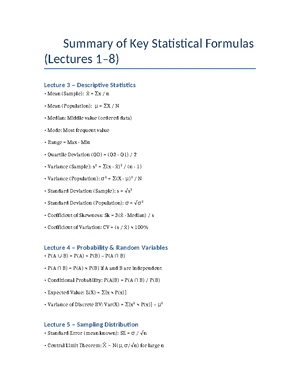 Statistical Formulas Explained: Lectures 3-7 Overview and Key Concepts ...