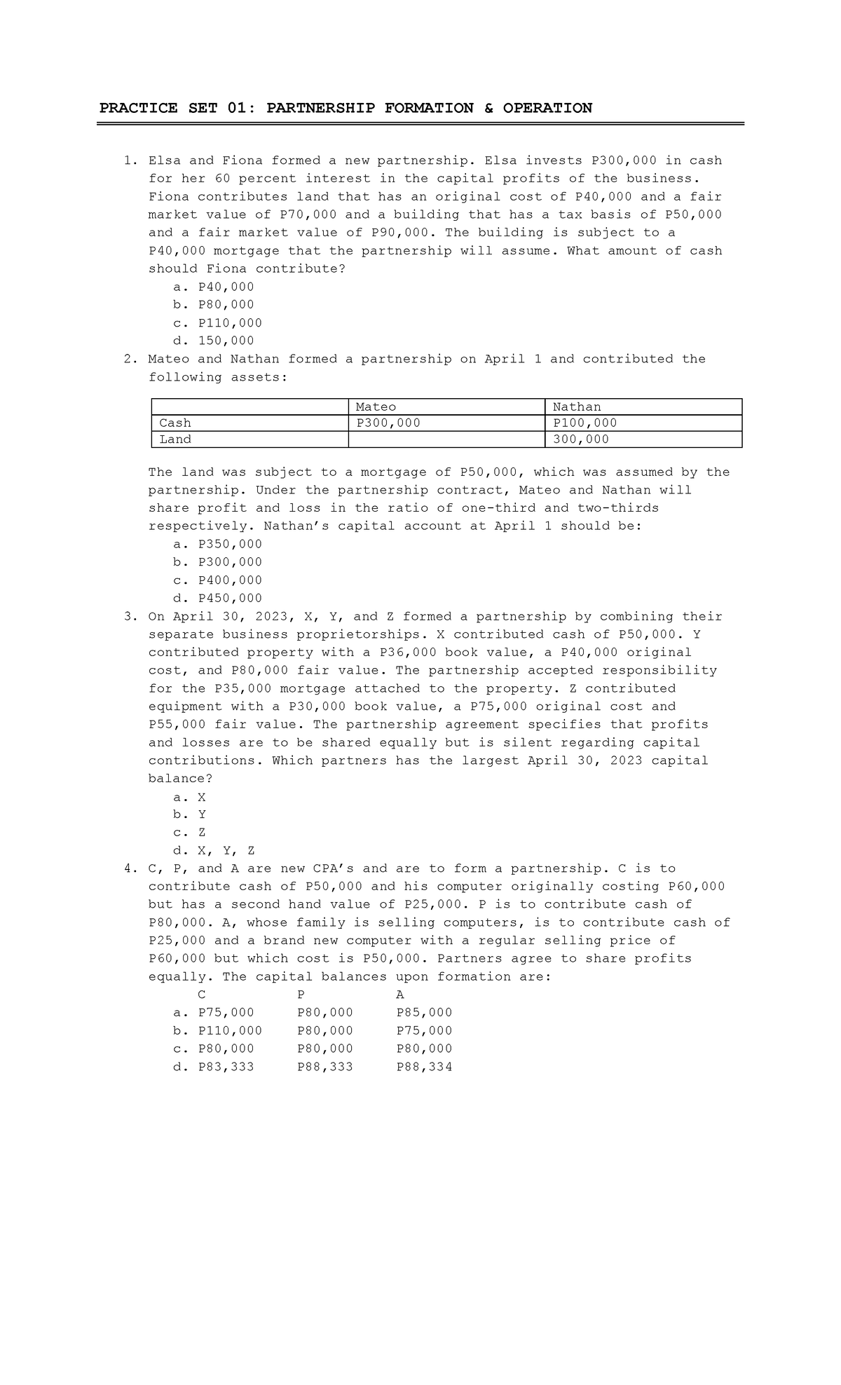 PS-01: Partnership Formation and Operation Practice Set - Studocu