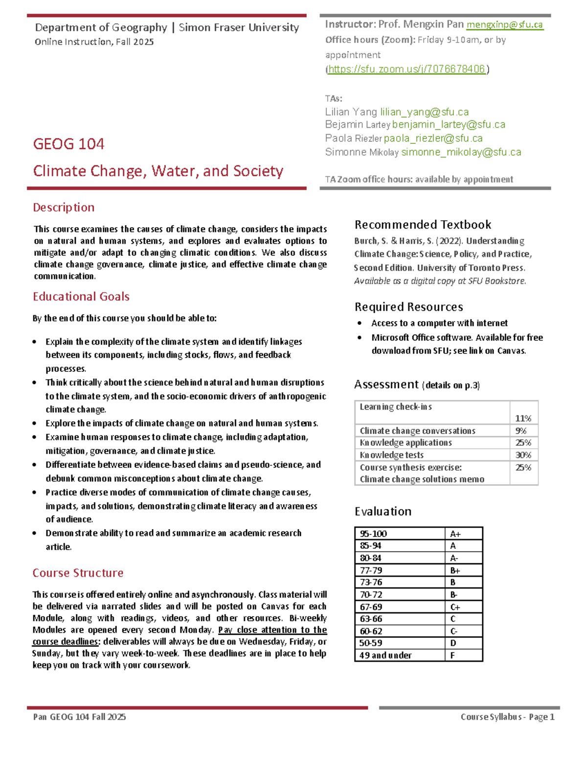 GEOG 104 Fall 2025: Climate Change, Water, and Society Syllabus - Studocu