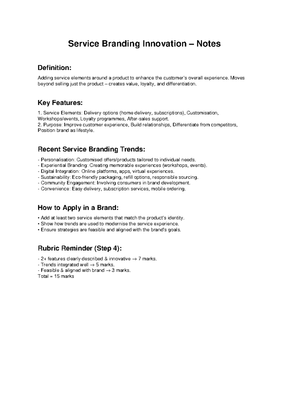 Service Branding Innovation Notes: Enhancing Customer Experience - Studocu