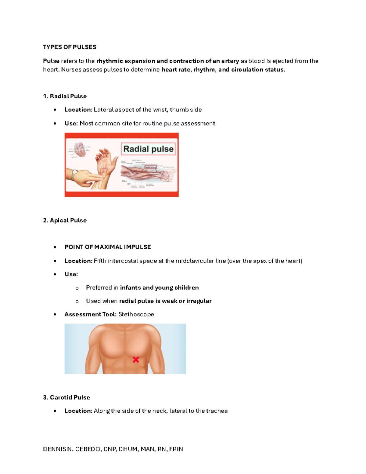 Health Assessment Long Quiz Coverage: Types of Pulses and Vital Signs ...