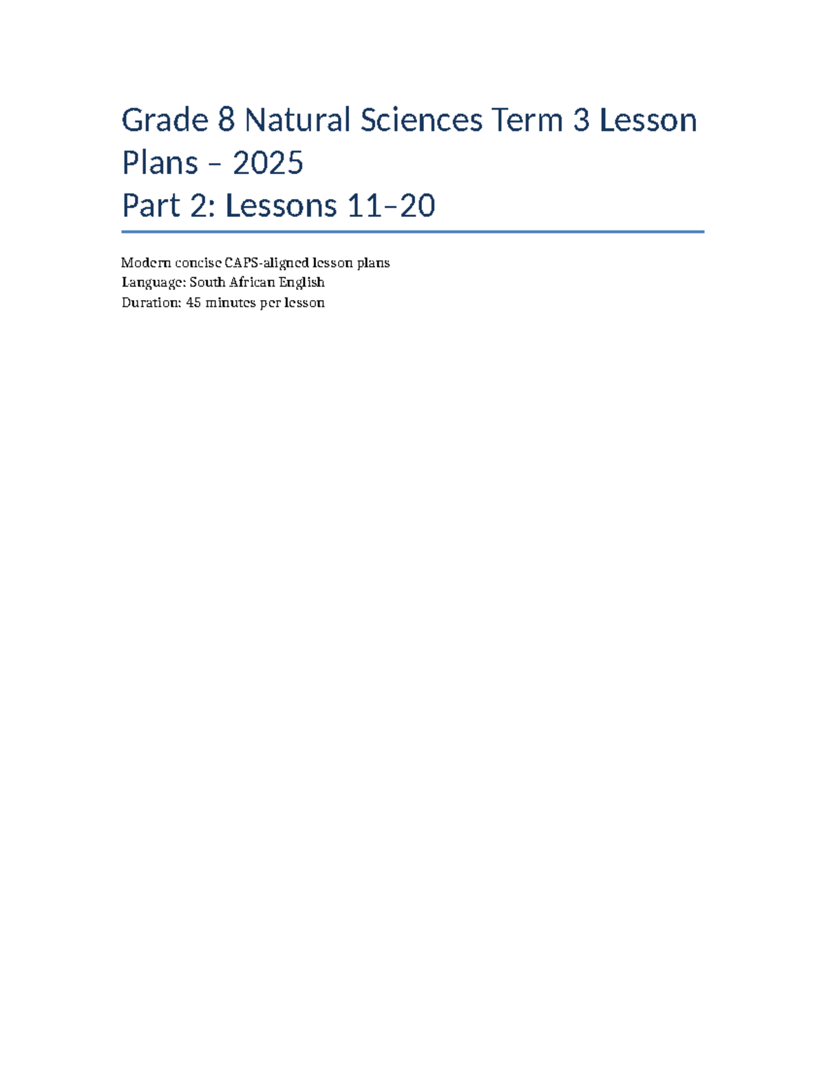 Grade 8 NS Term 3 Lesson Plans: Modern Teaching Strategies - Studocu